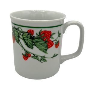 Vintage Curzon Coffee Mug - Wild Strawberries Botanical Vines - Cold Hot Tea Cup